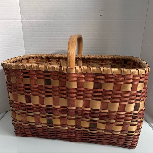 Vintage Woven Splint Basket With Fixed Wooden Handle - Picture 1 of 8